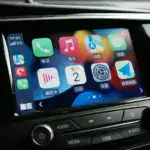 a car dashboard with various app icons on it
