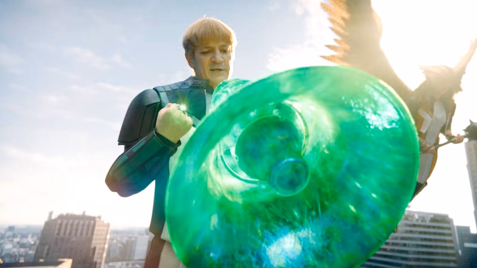 Nathan fillion as guy gardner in the superman movie using his powers