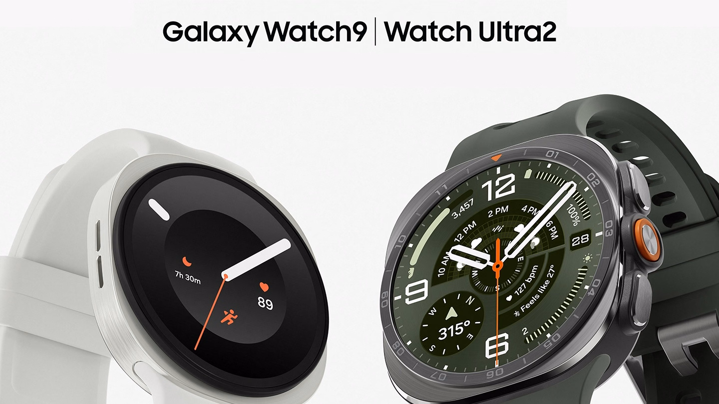 Galaxy Watch9 สีขาวคู่กับ Galaxy Watch Ultra2 สีดำวางเทียบกัน