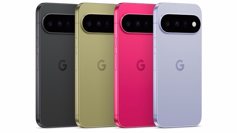 Pixel 11 รุ่นมาตรฐานสีต่างๆ วางเรียงแสดงดีไซน์ด้านหลัง