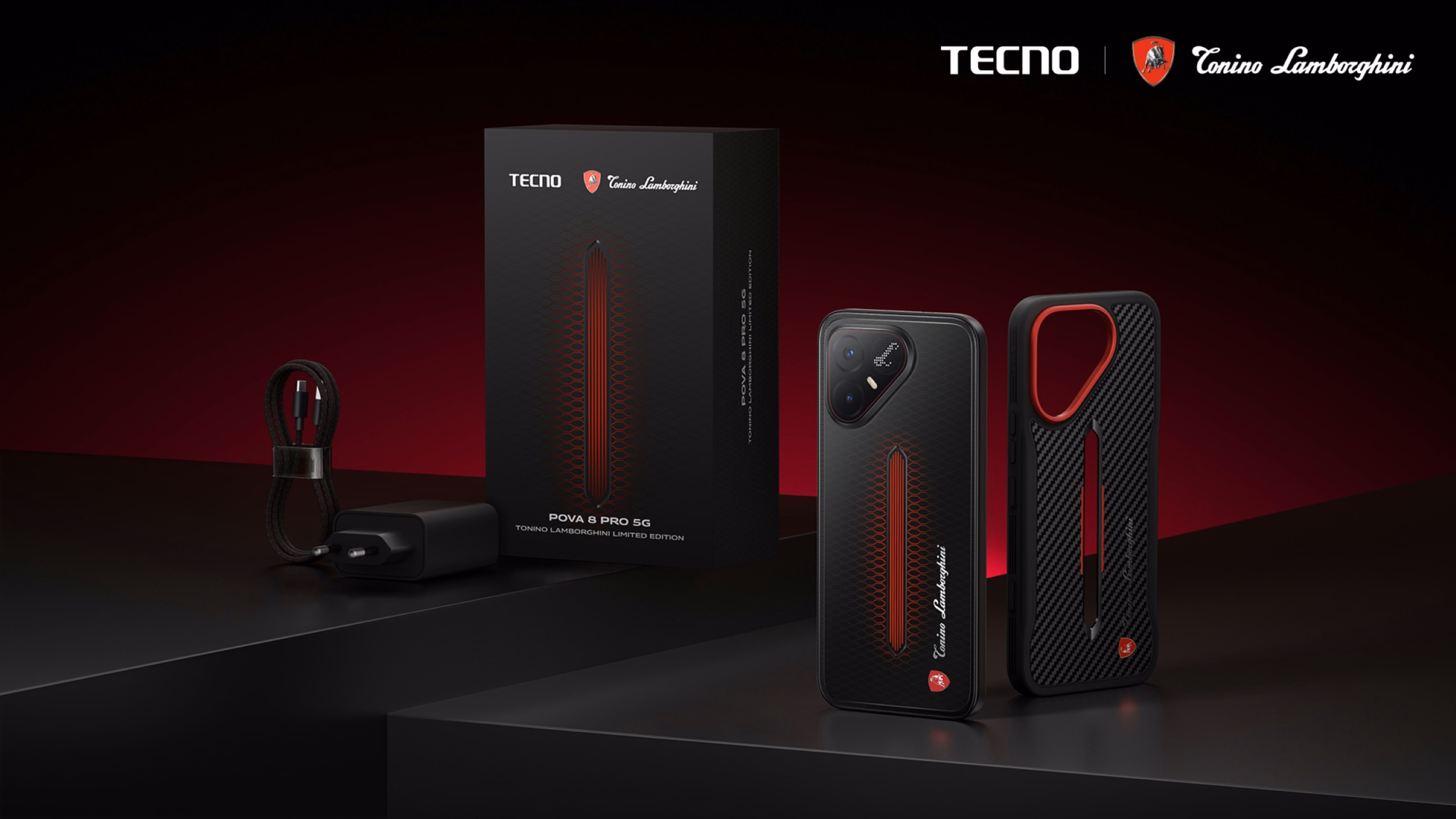 กล่องและอุปกรณ์ในกล่อง TECNO POVA 8 Pro 5G Tonino Lamborghini Limited Edition พร้อมเคสลายคาร์บอนไฟเบอร์